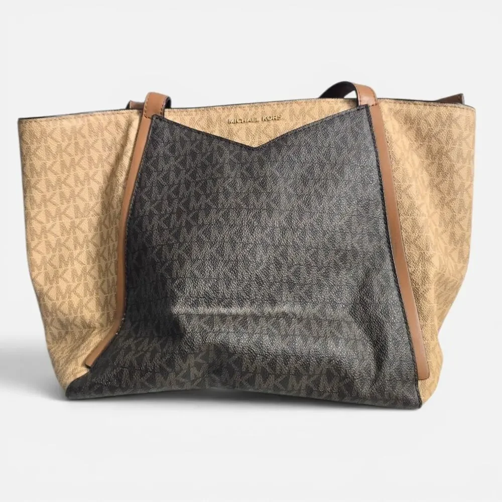 Michael Kors Mobwife Whitney Two-Tone Brown Logo Small Designer Tote Bag